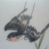 Framed chinese painting on silk, swallows flying on cherry blossoms, south china xx°