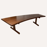 Teak veneered kidney shaped curved coffee table