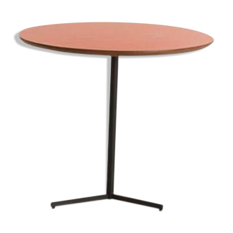 End table or pedestal table with an orange-ochre colored top