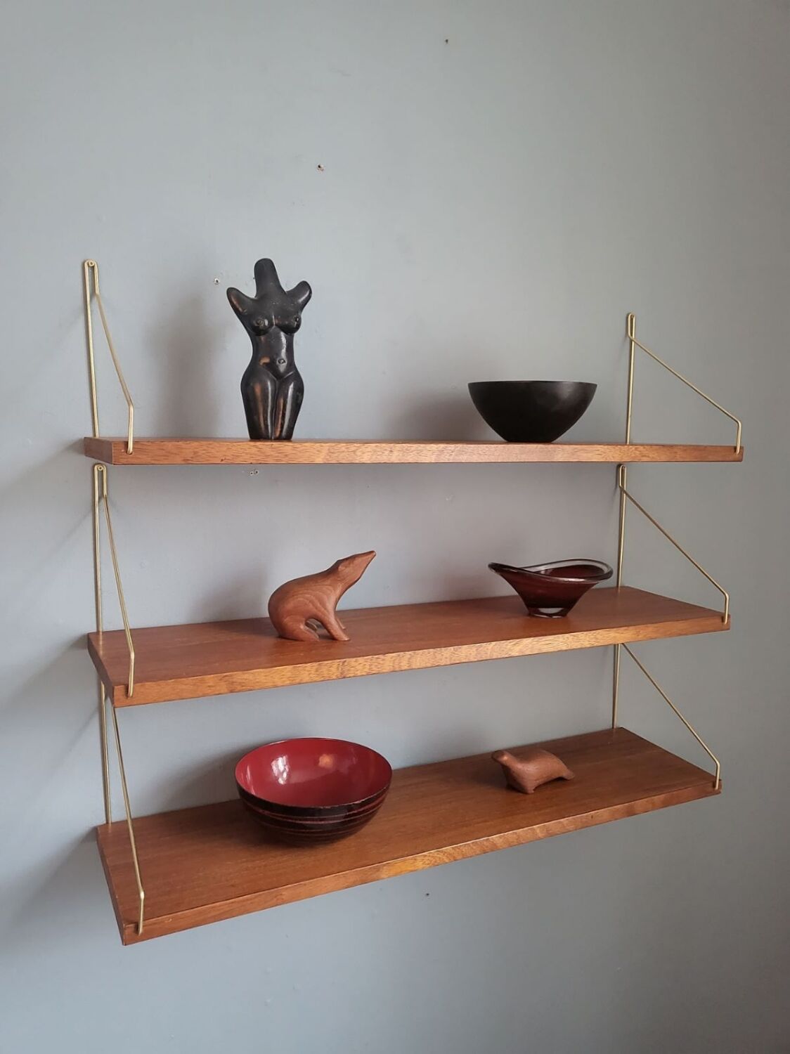 Set of 3 norwegian teak wall shelves
