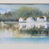 Aquarelle paysage cabanons provençaux