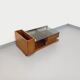 Rectangular vintage modernist coffee table with wooden niches, chrome.