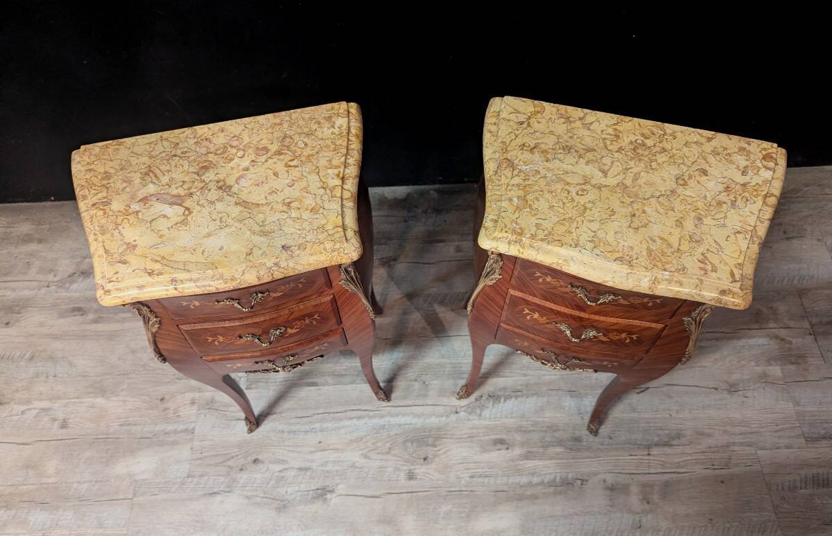 Pair of curved Louis XV style bedside tables