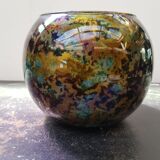 Ancien Vase Boule Verre Multicouche Multicolore Vintage