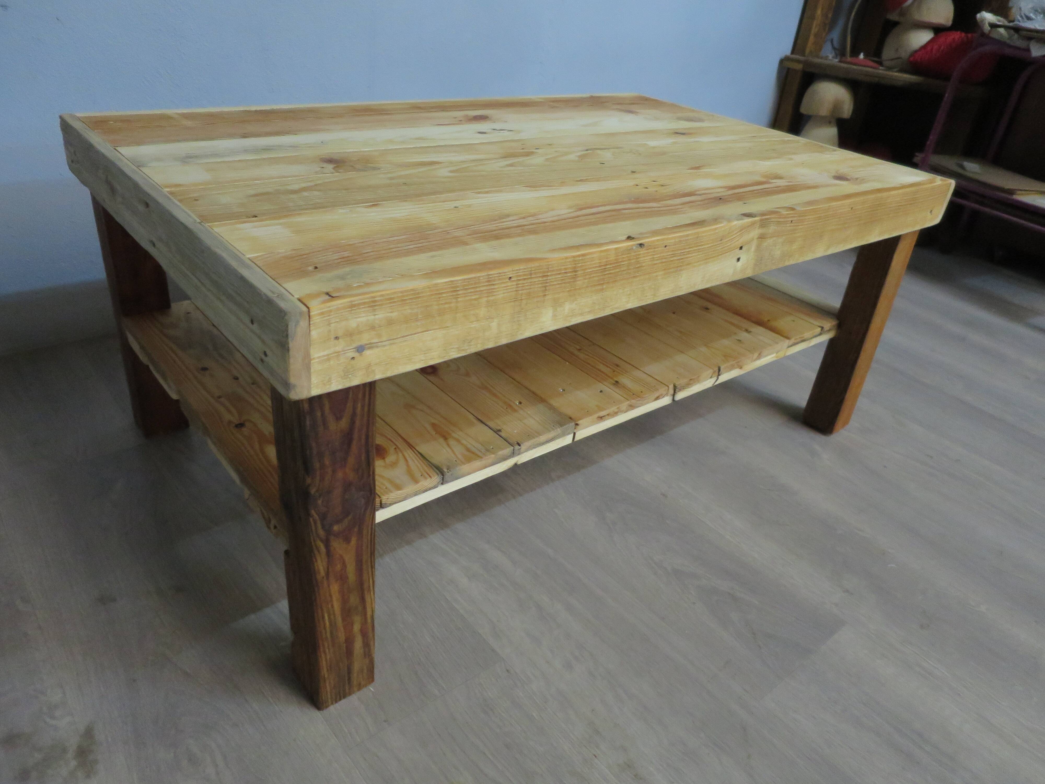 Rectangular raw wood coffee table