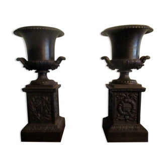 Pair of Medici vases, cast iron, on base