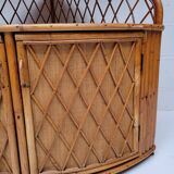 1960s vintage corner rattan bookshelf