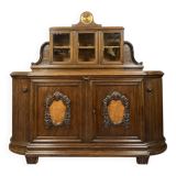 Art Nouveau period clock sideboard in oak and burl circa 1900