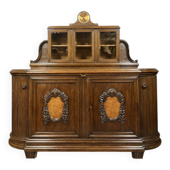 Art Nouveau period clock sideboard in oak and burl circa 1900