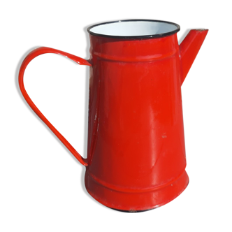 Cafetière vintage en tôle émaillée rouge