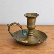 Antique patinated brass hand candlestick – Vintage rat of the cellar