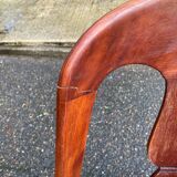 Gondola office chair in solid wood and burgundy fabric 1950