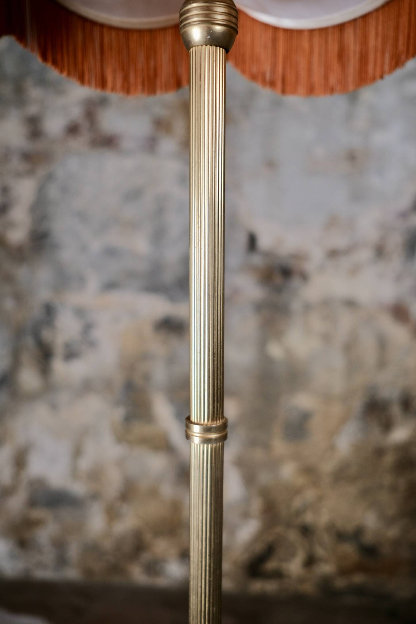 French brass floor lamp with fringes, mid-20th century