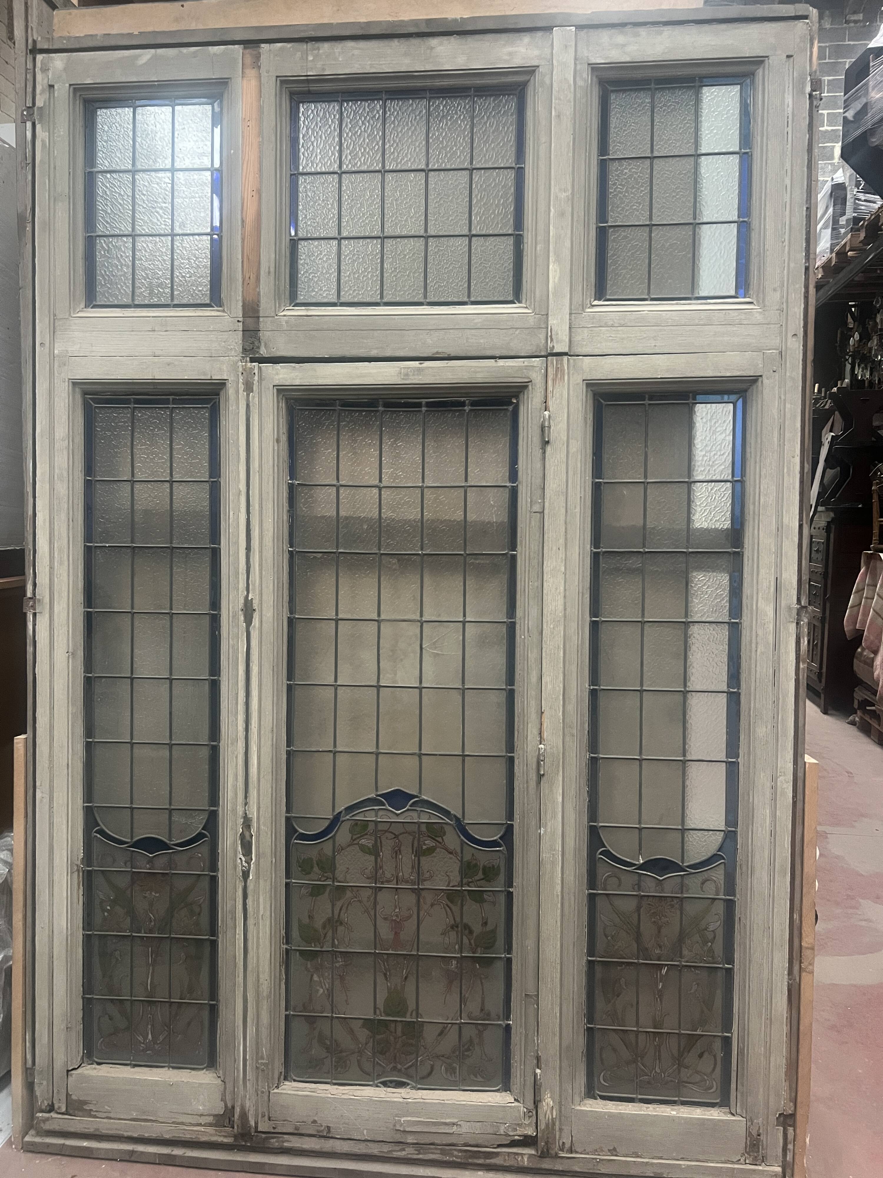 Art Deco stained glass transom window, circa 1900, 20th century