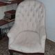 Cabriolet armchair in mahogany, Napoleon III period, tufted fabric, 19th century.