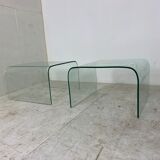 Glass Waterfall Side Tables, 1980s, Set of 2