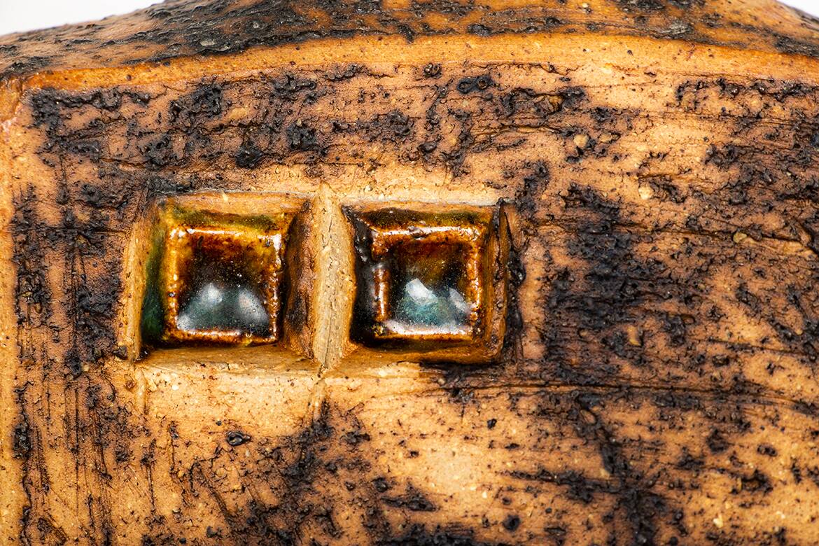 Two Swedish Vases, brutalist, stoneware and glazed collar, Curt Magnus Addin.