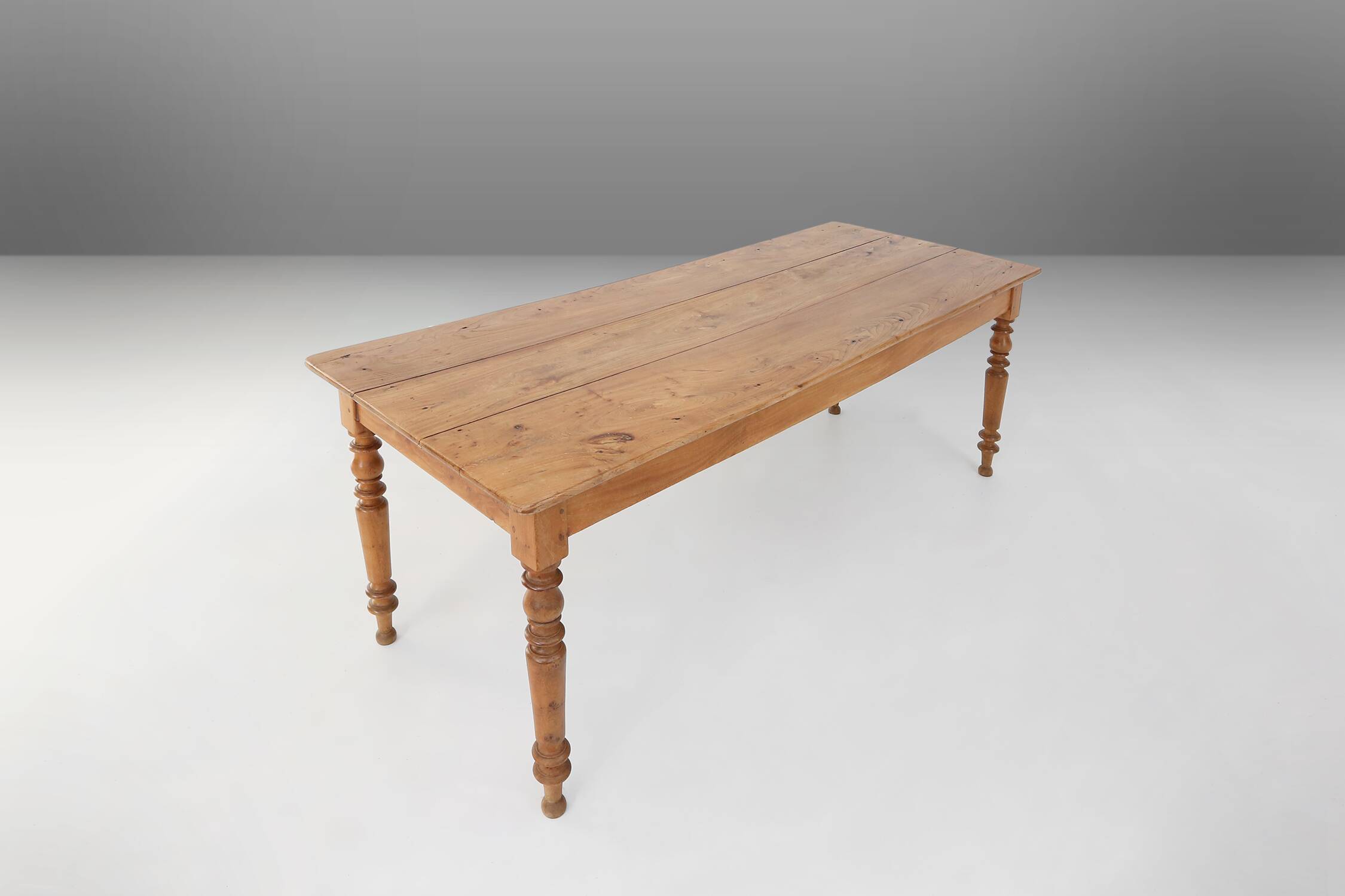 Wabi sabi style French dinner table in elm wood with drawer, ca. 1850
