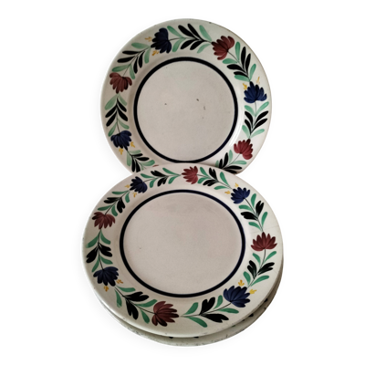 4 assiettes Longchamp décor floral stylisé années 30-50