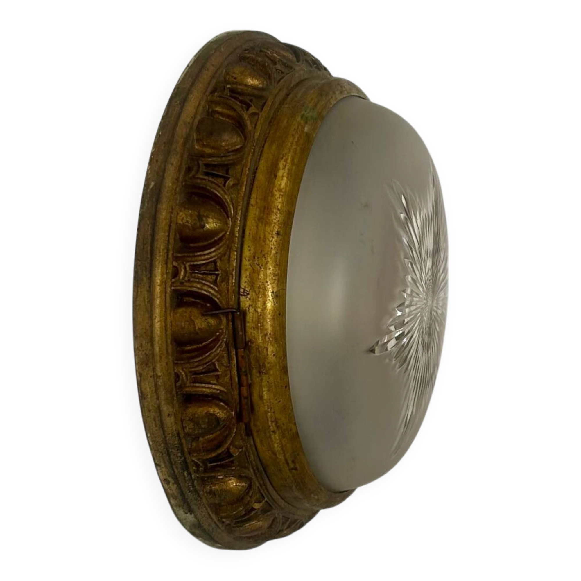 Vintage brass and sandblasted glass wall lamp, France 1940