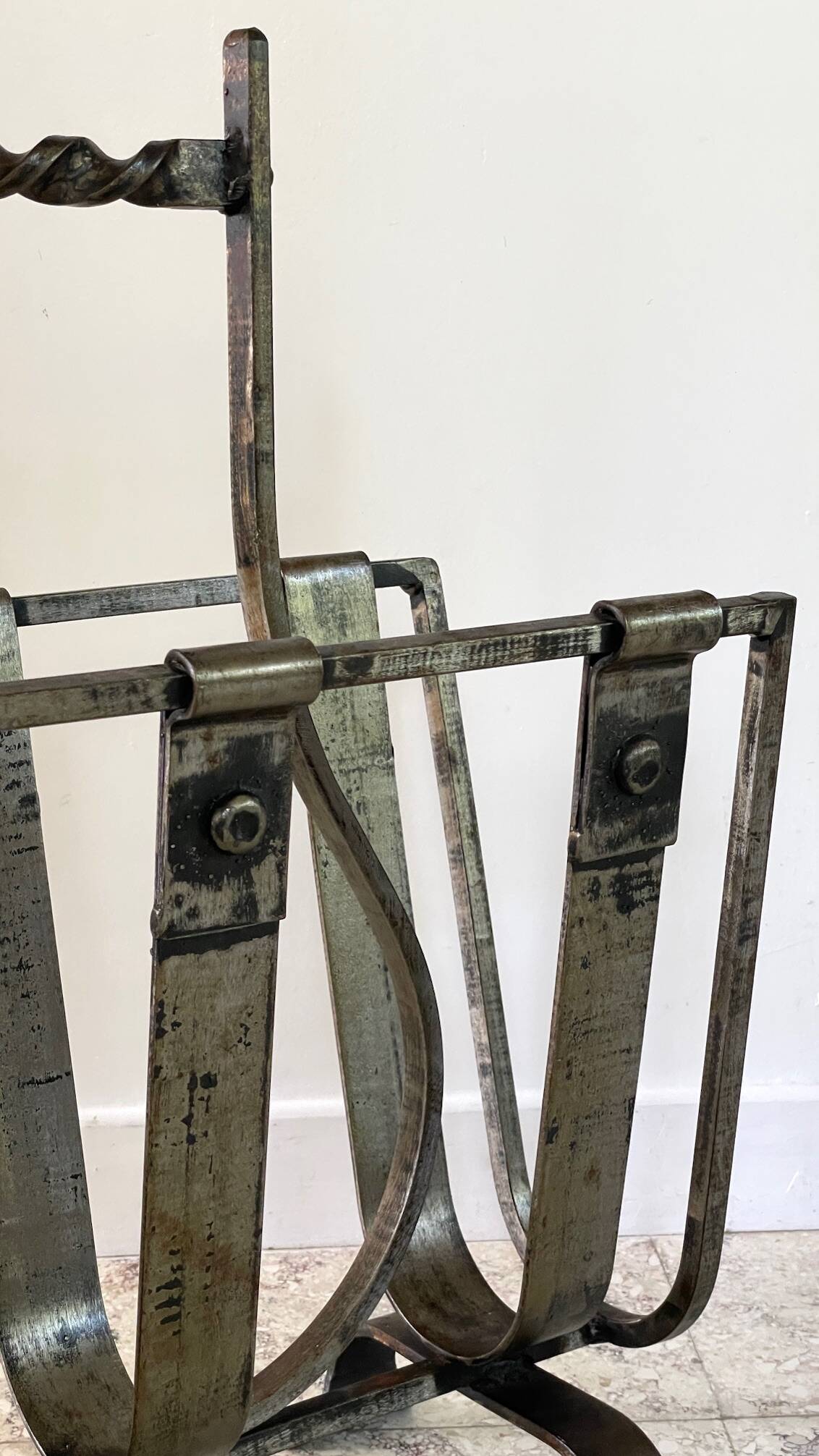 Brutalist vintage steel magazine rack