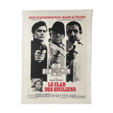 Original canvas-covered cinema poster "Le Clan des Siciliens" Delon Gabin, Ventura 41x57cm 1969