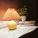 Vintage ceramic table lamp with pleated hood in 80s fabric