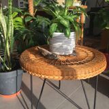 Low table in wicker and black metal, vintage