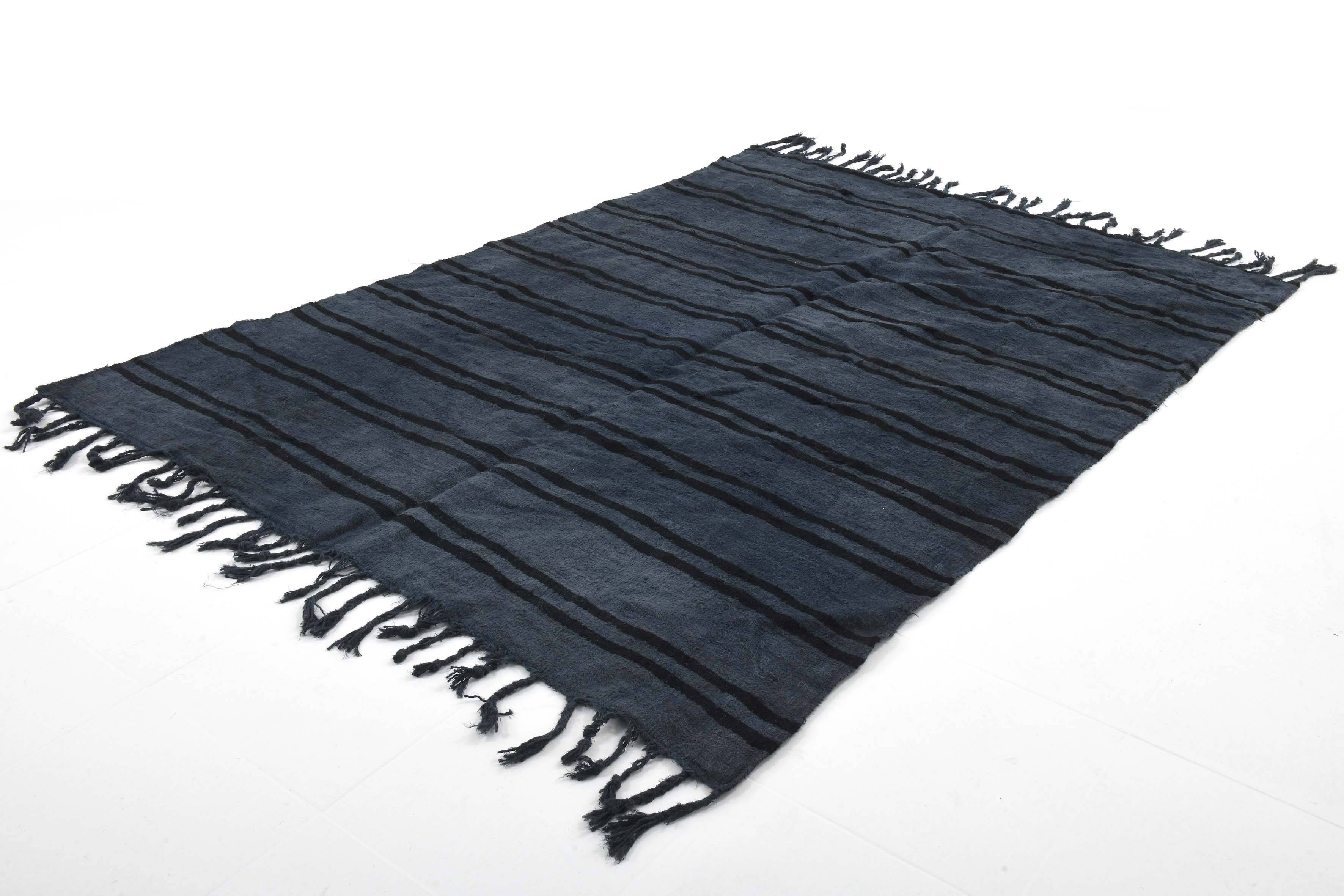 6x8 Navy Blue & Black Striped Kilim Rug, 174x240Cm