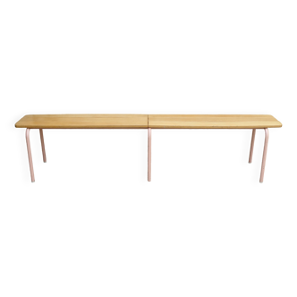 Banc d'école en bois et métal des années 80