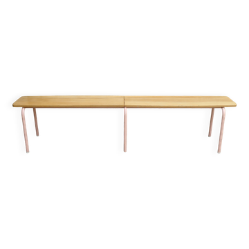 Banc d'école en bois et métal des années 80