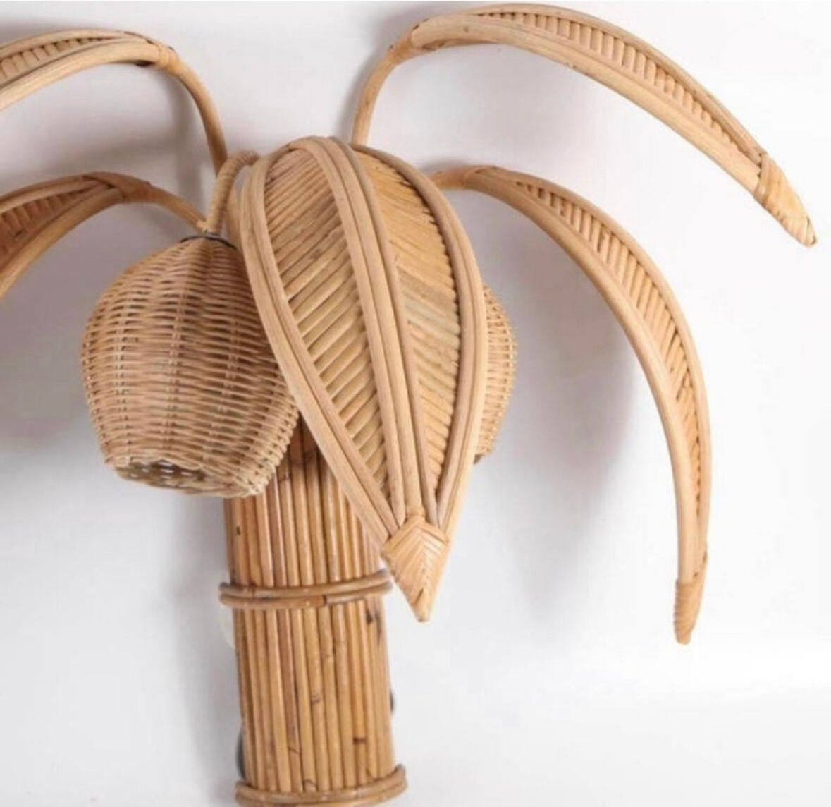 Pair of "coconut/palm" wall lights in rattan