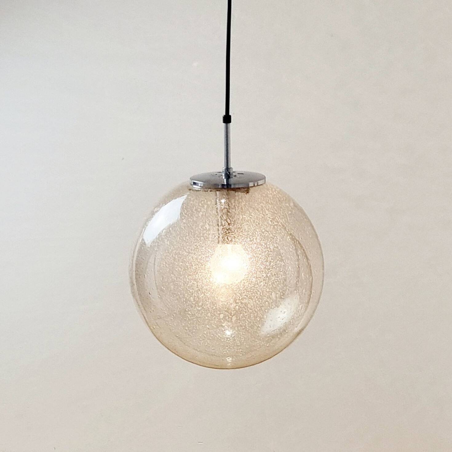 Mid-Century Air-Bubbled Glass 'Globe' Ceiling Light from Limburg, Germany, 1970s