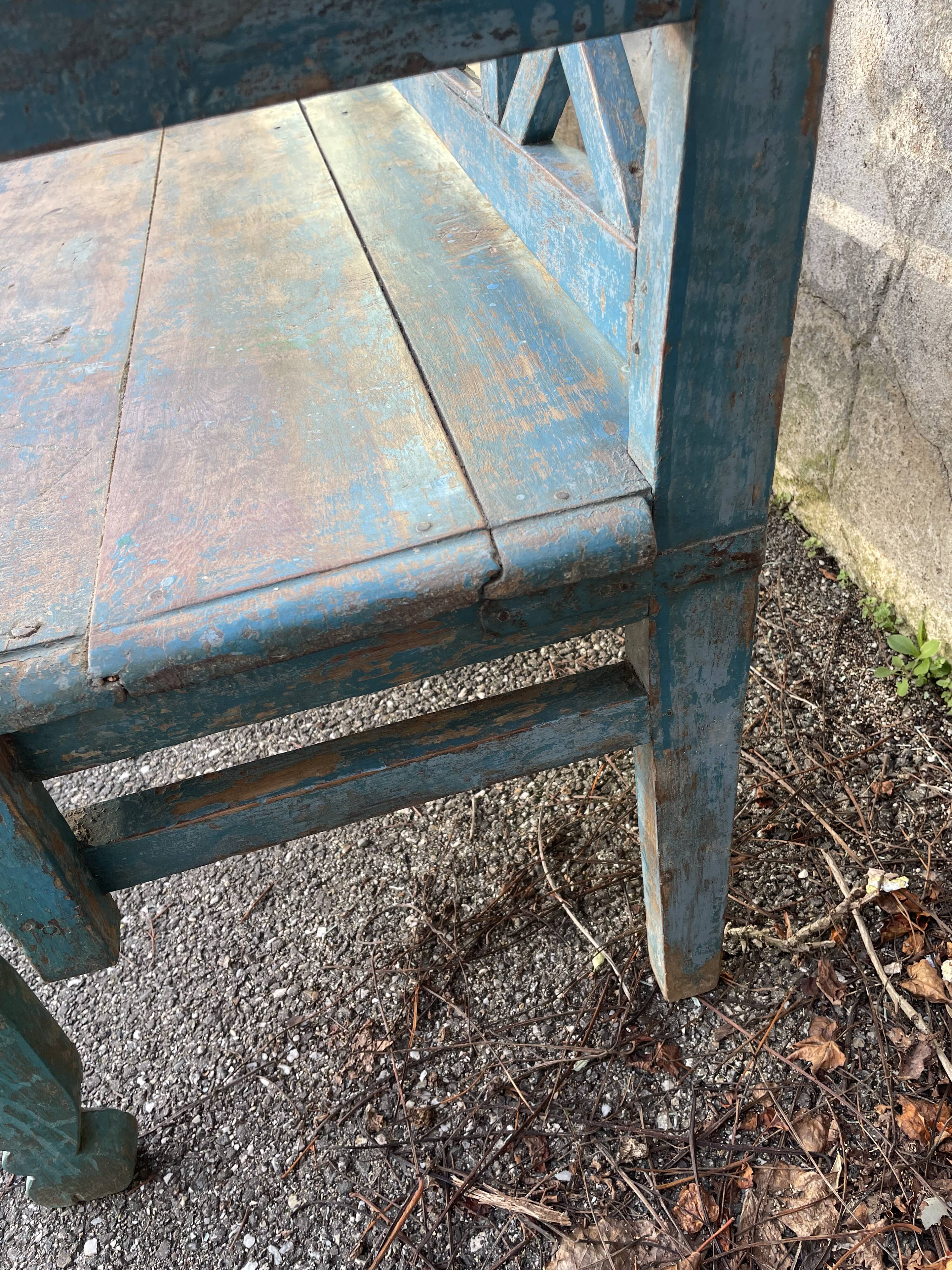 Indian bench in blue lacquered teak