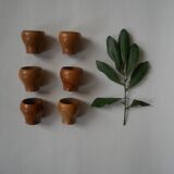 Set of six handmade olive wood egg cups