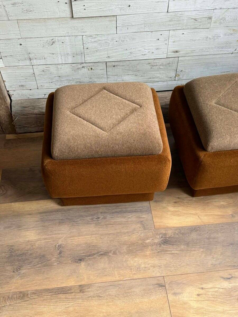 Ottomans Mid-Century Modern en marron et beige, années 1950, ensemble de 2