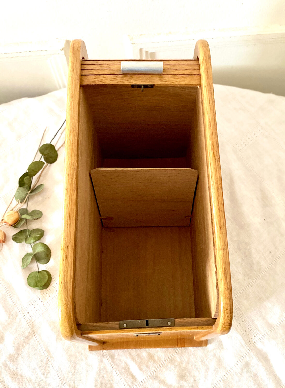 Wooden index card box vintage curtain file