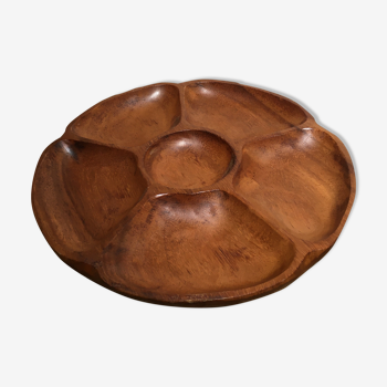 Round wooden dish with six compartments