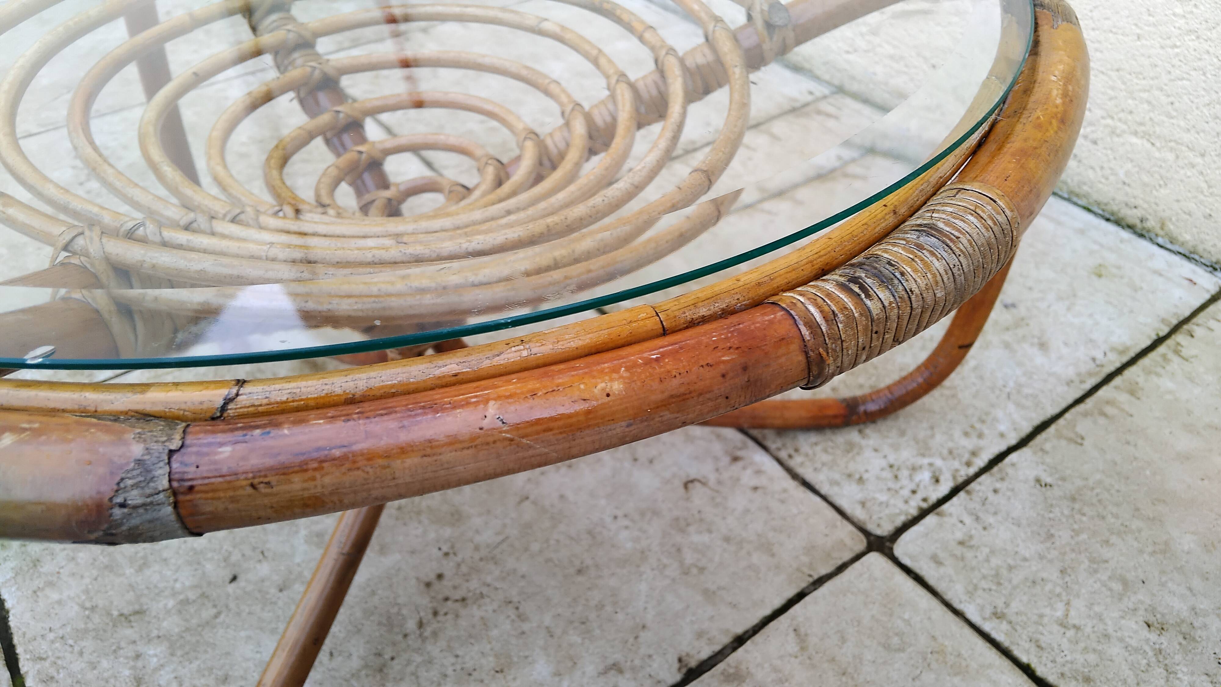 Vintage wicker and glass coffee table