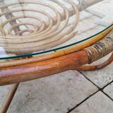 Vintage wicker and glass coffee table