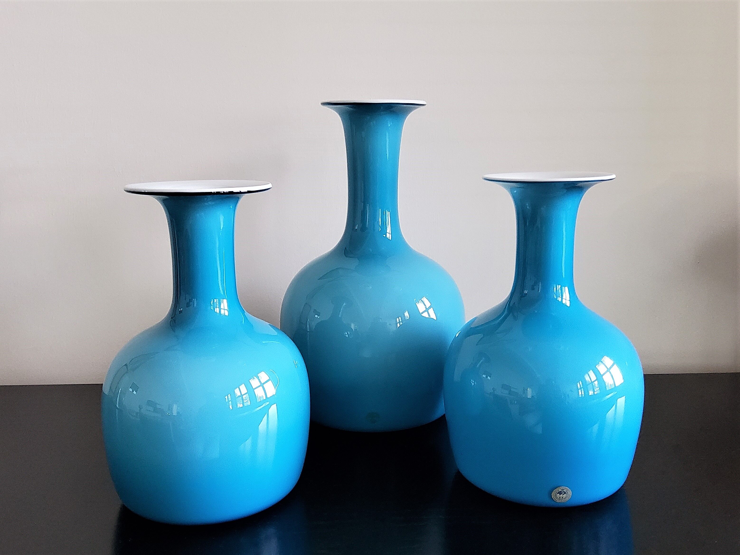 Set of 3 Opal Blue Glass 'Carnaby' Vases by Per Lütken for Holmegaard
