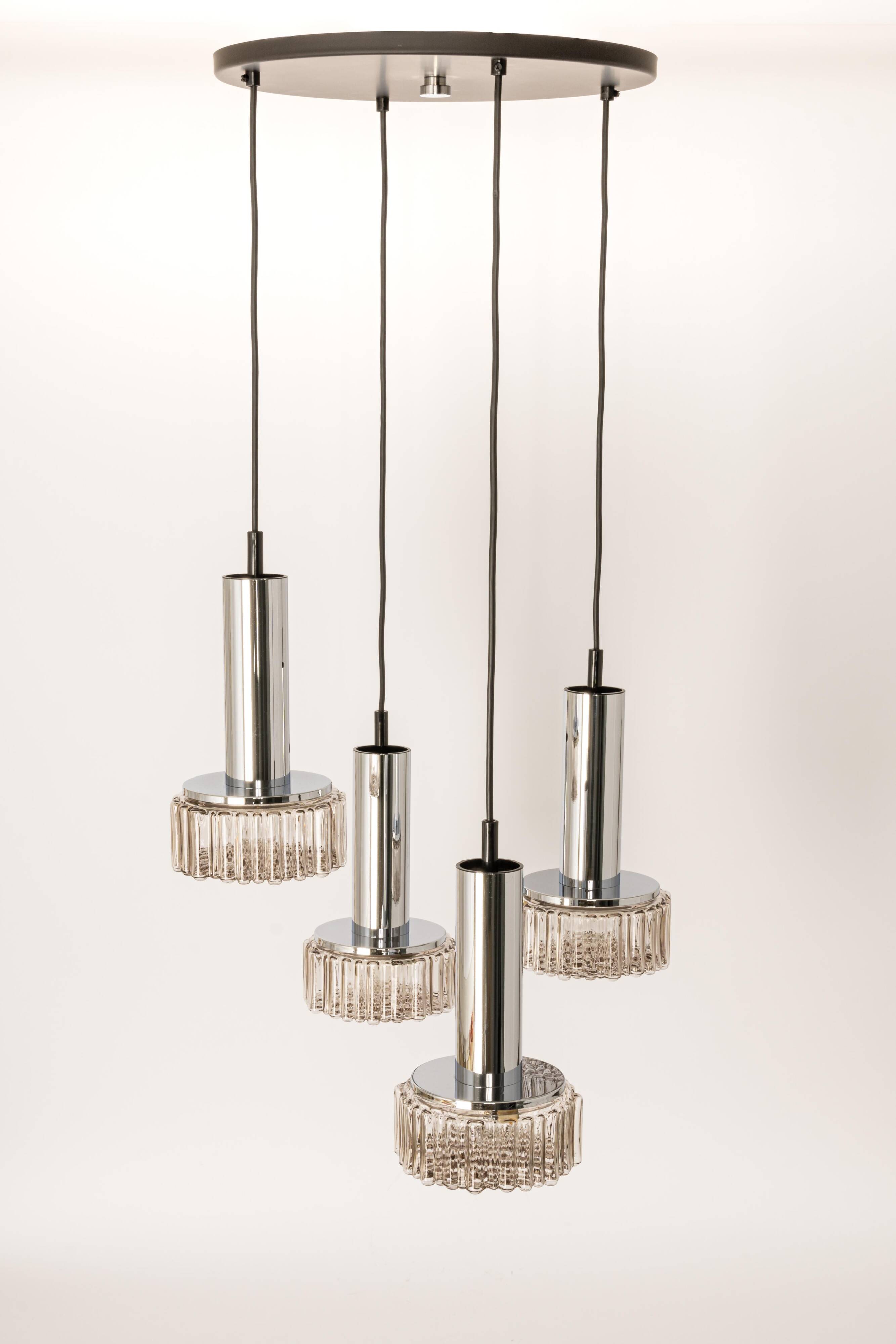 Large glass cascade chandelier designed for Staff Leuchten, Germany, 1970s.
