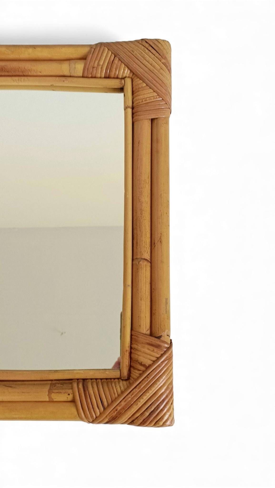 Miroir en bambou et rotin des années 1960 dans le style de la Côte d'Azur