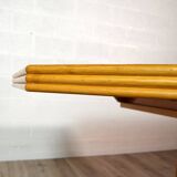 Octagonal dining table with wood and bamboo extension 1980s