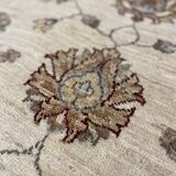 Handmade Cream Wool Rug, Traditional Floral Carpet for Bedroom Living Room