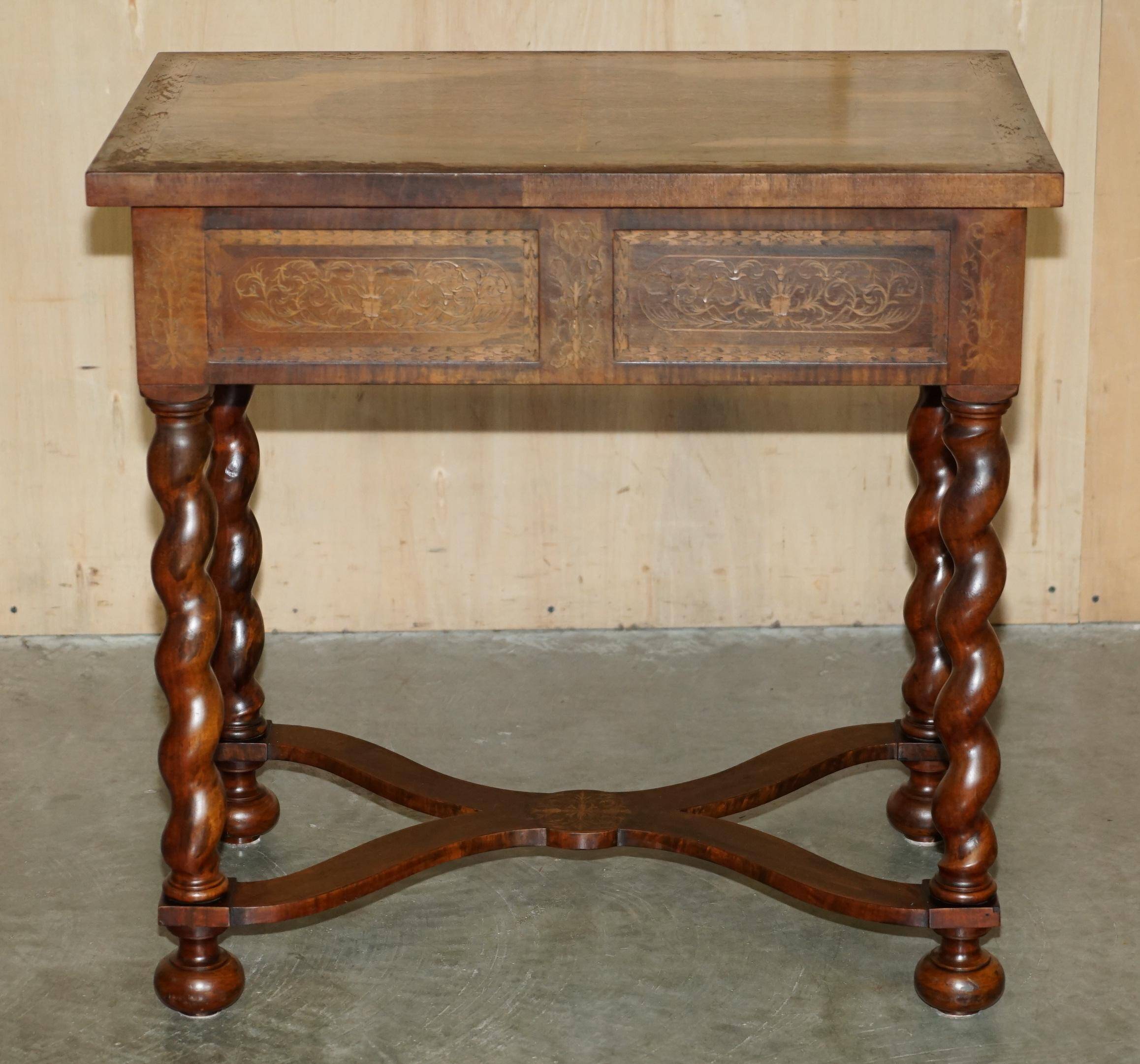 William & Mary antique marquetry drawer desk in Seaweed style.