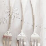 Christofle oyster or dessert forks, ribbon pattern, silver