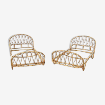 Old rattan bed pair