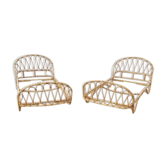 Old rattan bed pair