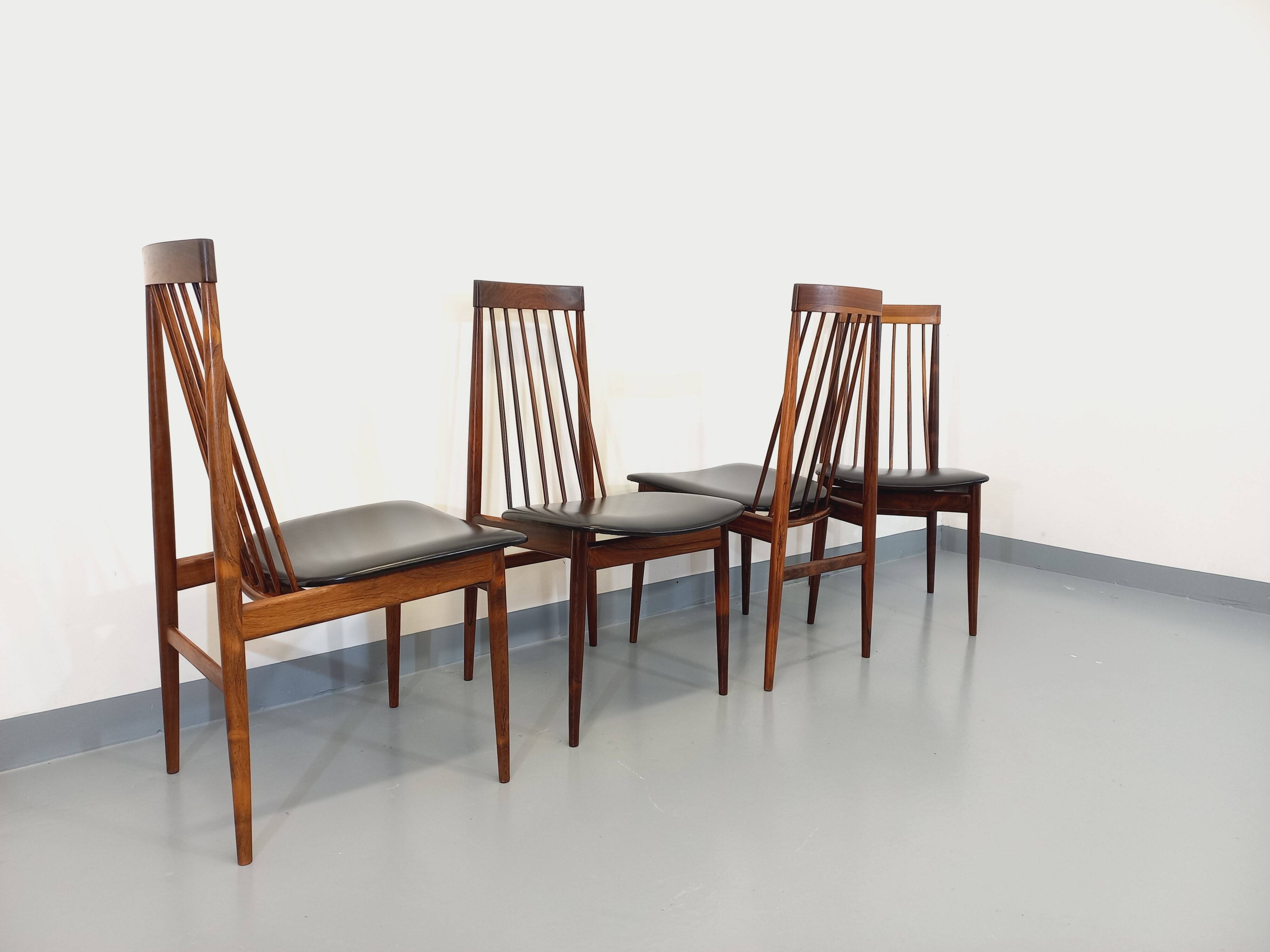 Set of 4 vintage Scandinavian style rosewood chairs from the 60s, by Ernst Martin Dettinger